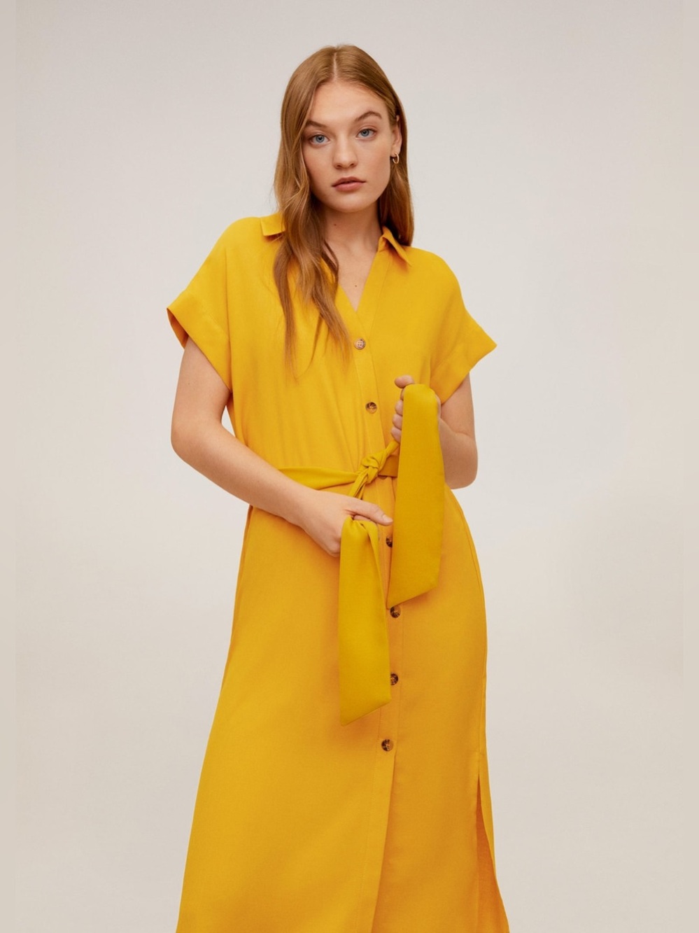 MANGO Mustard Yellow Button Shirt Dress
